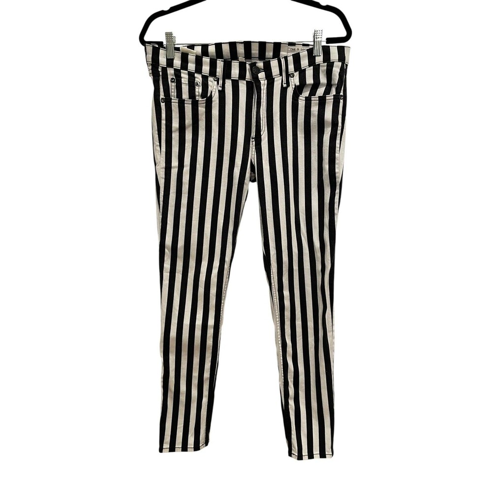 SOLD: Rag & Bone Black & White Striped Punk Skinny Capri Jeans Sz 32